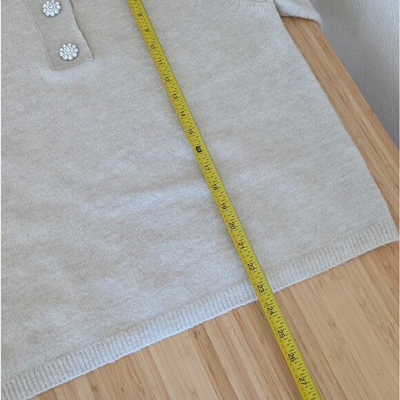 H&M Beige Wool Blend Rhinestone Flower Buttons Short Sleeve Sweater, size S - Picture 5 of 8